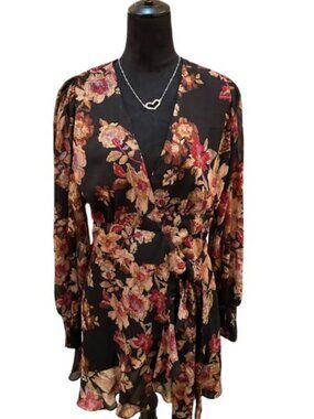 Dress Forum Floral Casual Wedding Guest Wrap Dress Size M EUC and FREE Necklace